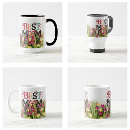Caneca De Café Melhor Mãe de Todos os Tempos Tulipas Flores Moder