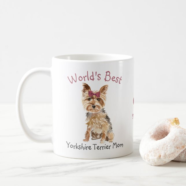 Caneca De Café Melhor Mãe de Yorkshire Terrier do Mundo Personali (Com Donut)