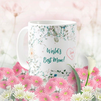 Caneca De Café Melhor Mãe do Mundo Amor Romântico Aquarela Floral