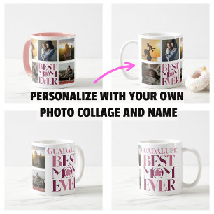 Caneca De Café Melhor Mãe do Mundo Colagem de Fotos Rosa Fofo