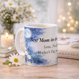Caneca De Café Melhor Mãe do Mundo Lua Floral Azul Personalizado