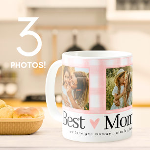Caneca De Café Melhor Mãe Ever 3 Foto Dia de as mães Gingham Hear