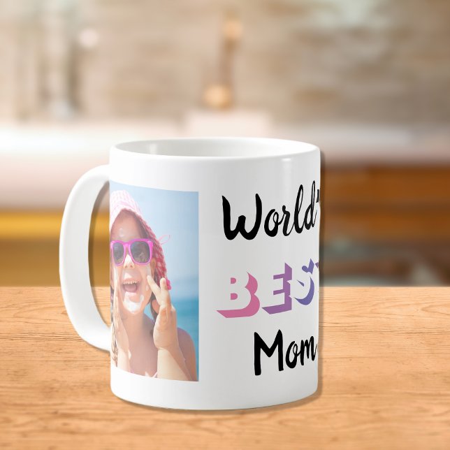 Caneca De Café Melhor Mãe Fotos Personalizadas Rosa Púrpura (Criador carregado)