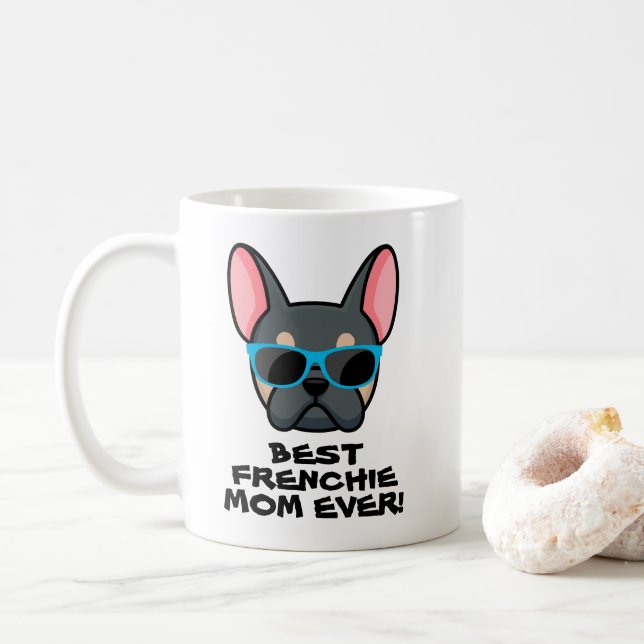 Caneca De Café Melhor Mãe Frenchie Dia das Mães Blue Tan Frenchie (Com Donut)