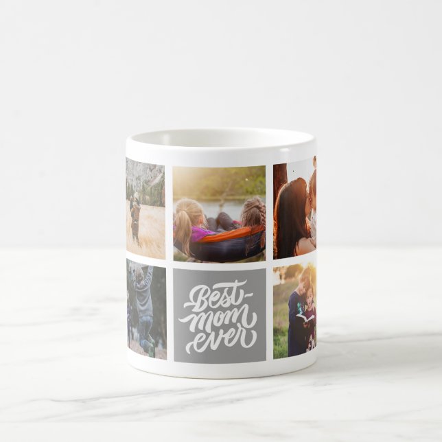 Caneca De Café Melhor Mãe Já Personalizada Cinza de Colagem de Fo (Centro)