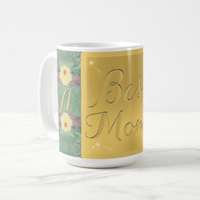 Caneca De Café "Melhor Mãe" Monograma Floral, Monograma (Frente Esquerda)
