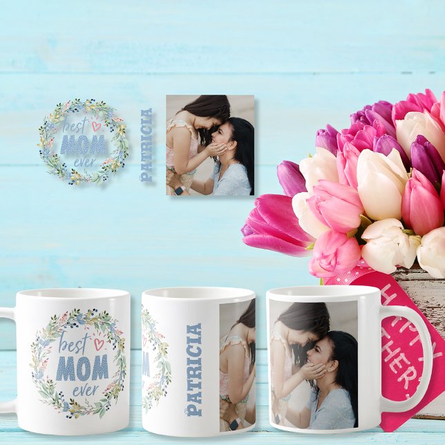 Caneca De Café Melhor mãe, nome e foto personalizáveis (Best Mom ever customizable name and photo Coffee Mug)