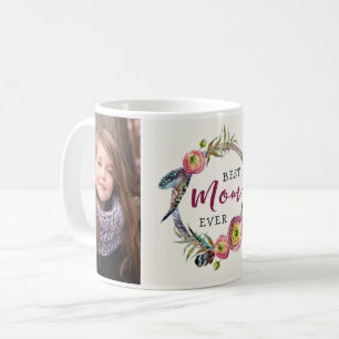 Caneca De Café Melhor Mãe Nunca  Design de Wreath 2 Photo Mug