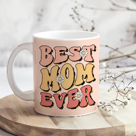 Caneca De Café "Melhor Mãe Nunca" Retro Blush White Daisy Rosa