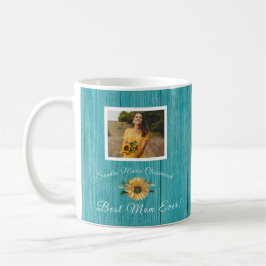 Caneca De Café Melhor Mãe Personalizada | Teal de girassol