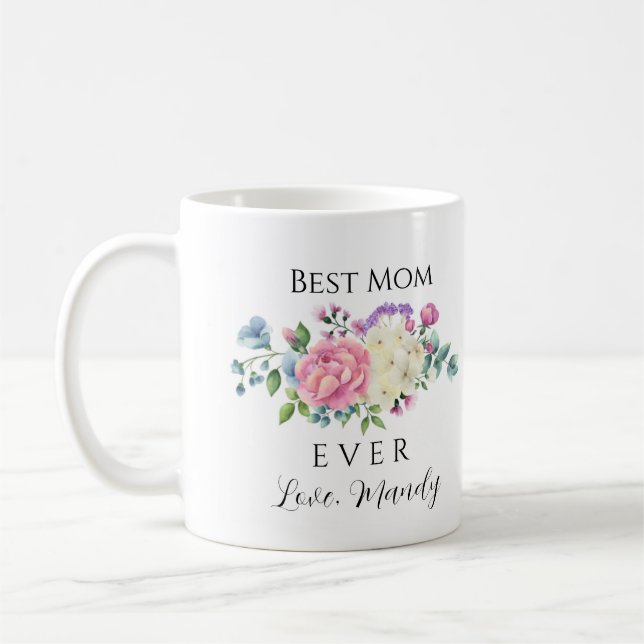 Caneca De Café Melhor Mãe, Rosa e Branco Floral (Esquerda)