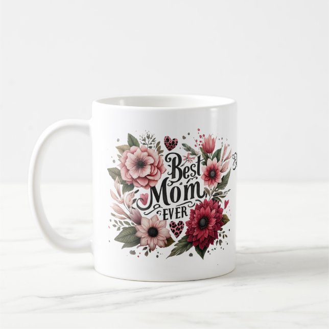 Caneca De Café Melhor Mãe, Rosa e Vermelho, Personalizada (Esquerda)