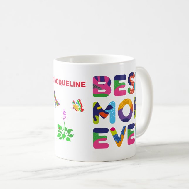 Caneca De Café Melhor Mãe Sempre Colorida Personalizável (Frente Esquerda)