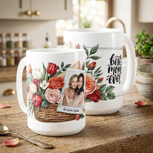 Caneca De Café Melhor Mamãe do Mundo Buquê de Flores & Foto Dia d