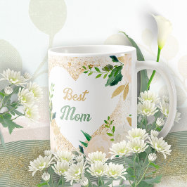 Caneca De Café Melhor Mamãe Dourado Brilho Floral Folhas de Rosa 