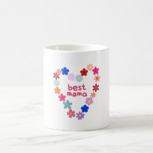 Caneca De Café Melhor Mamãe Ilustração de Coração Floral Colorido