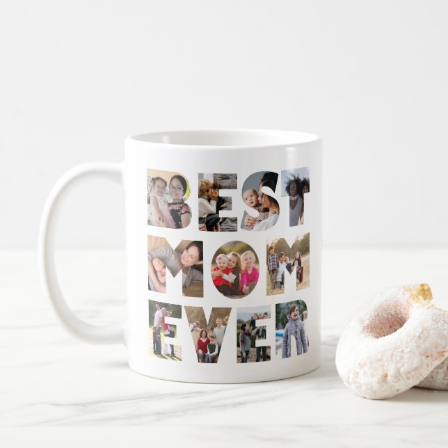 Caneca De Café MELHOR Mamãe MÃE NOVA CADA VEZ 11 Colagem de Fotog (Com Donut)