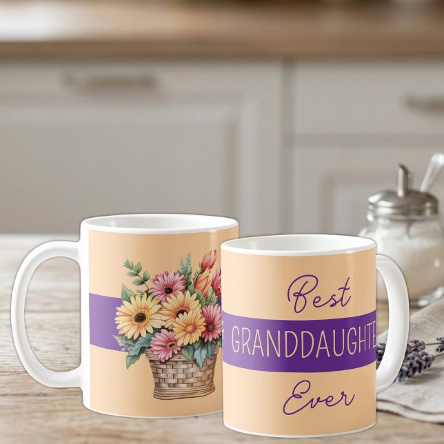 Caneca De Café Melhor neta de sempre flores de gerbera laranja (Criador carregado)