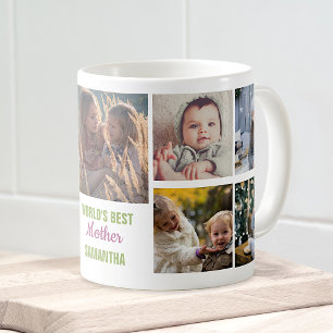 Caneca De Café Melhor nome da mãe do mundo + Colagem de fotos no