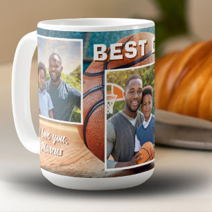 Caneca De Café Melhor Pai Basquete Bola 3 Colagem de Fotos Pai