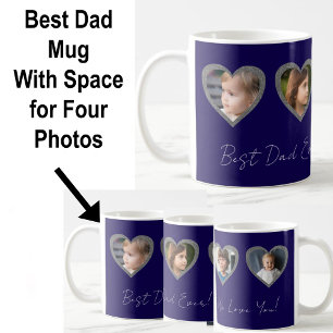 Caneca De Café Melhor Pai Corações Azuis Colagem de Fotos para Qu
