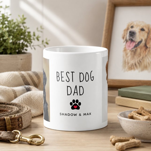 Caneca De Café Melhor Pai de Cachorro | Duas Fotos Texto Manuscri (Best Dog Dad | Two Photo Handwritten Text Coffee Mug
)