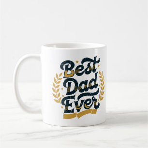 Caneca De Café Melhor Pai de Todos Tipografia Vintage Dourado Azu