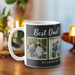 Caneca De Café Melhor Pai! Fotos Colagem Mensagem Cinza Escuro