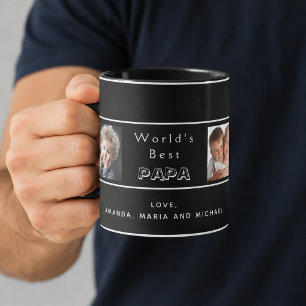 Caneca De Café Melhor papai pai família colagem de fotos preto