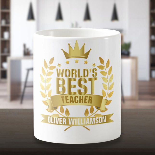 Caneca De Café Melhor Professor do Mundo Ouro 5 Estrelas (World's Best Teacher Gold 5 Star Coffee Mug)