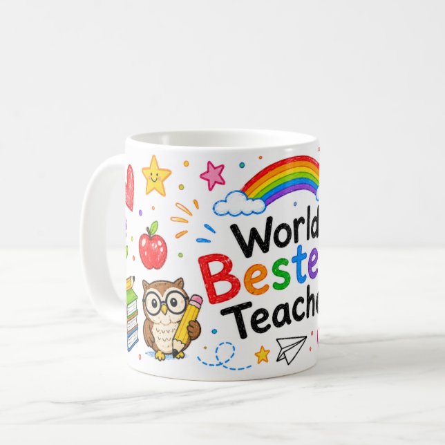 Caneca De Café Melhor Professor do Mundo Professor Fofo Apreciaçã (Frente Esquerda)