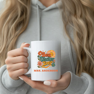 Caneca De Café Melhor Professor Personalizado Floral Retro Nome