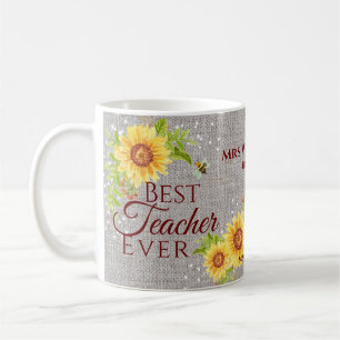 Caneca De Café Melhor Professora Alguma Vez Floral Sunflower Burl