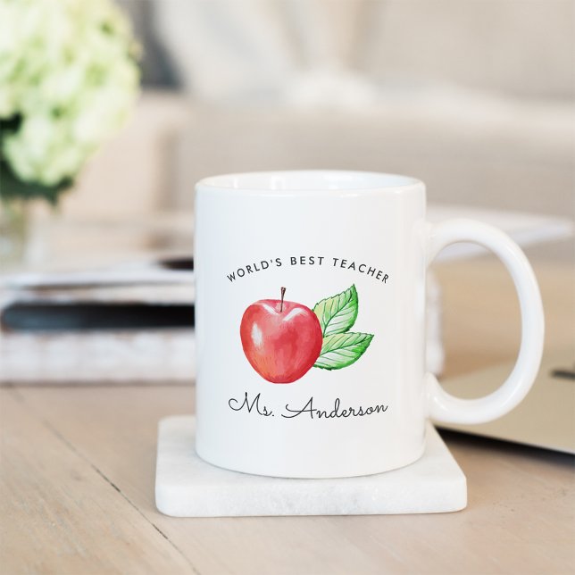 Caneca De Café Melhor Professora do Mundo | Apple personalizada (Criador carregado)
