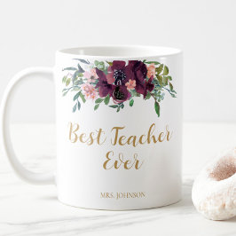 Caneca De Café Melhor Professora Floral de Watercolor Nunca