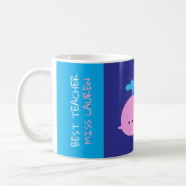 Caneca De Café Melhor Professora Mug com Nome, Cute Whale Coffee 