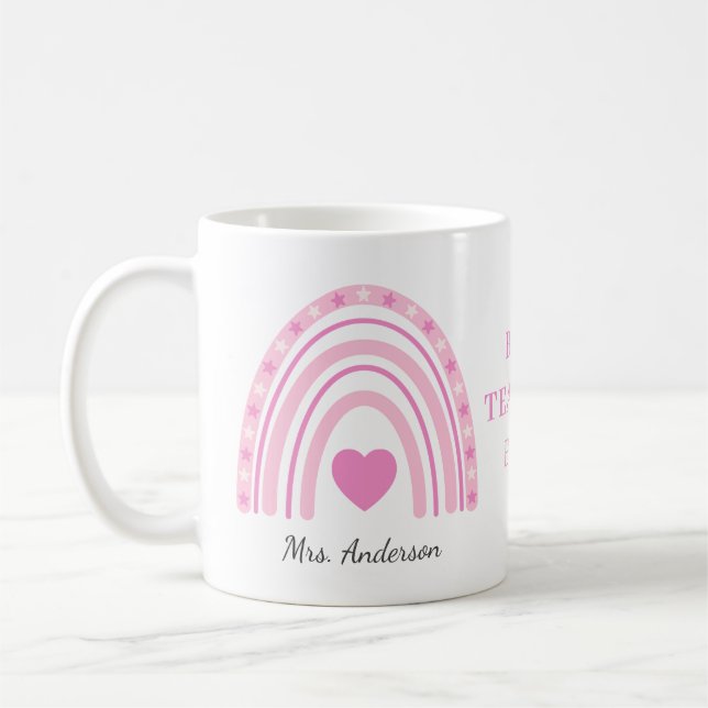 Caneca De Café Melhor Professora Pink Boho Rainbow Name (Esquerda)