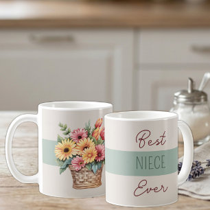 Caneca De Café Melhor sobrinha do mundo flores de gerbera verdes