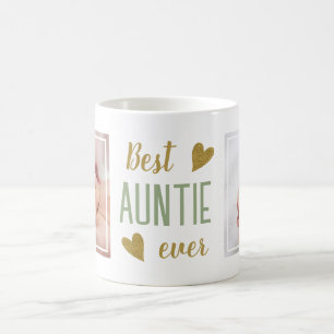 Caneca De Café Melhor Tia de Sempre 2 Foto Sage Verde e Dourado 