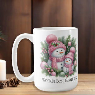 Caneca De Café Melhor vovó do mundo rosa Natal verde