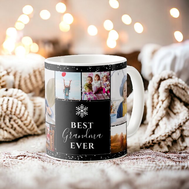 Caneca De Café Melhor vovó Natal 5 fotos em grelha de colagem pre (Best grandma Christmas 5 photos collage grid black Coffee Mug)