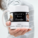 Caneca De Café Melhor vovô personalizado colagem de fotos preto b<br><div class="desc">Faça sua própria colagem de fotos da família. Use quatro, quatro das suas fotos favoritas de seu avô, seus filhos, netos, família, amigos ou bicho de estimação! Com o texto: O melhor avô do mundo. Personalize e adicione seus nomes. Fundo preto branco clássico com uma estrutura preta. Perfeito como presente...</div>