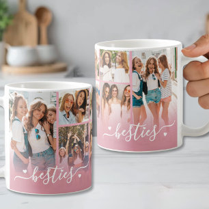 Caneca De Café Melhores Amigas Rosa Colagem de Fotos das Melhores