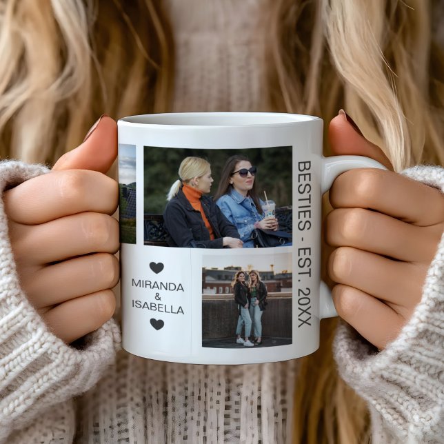 Caneca De Café Melhores Amigos Besties 7 Colagem de Fotos (Add Your Own 7 Photos Best Friends - Besties Mug by MINTIC DESIGN STUDIO)