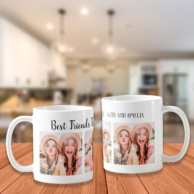 Caneca De Café Melhores Amigos Para Sempre 3 Nomes de Fotos (Best Friends photo mug. Personalize with photos of you and your best friend.)