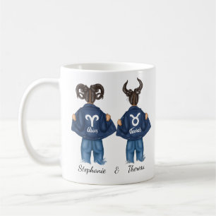 Caneca De Café Melhores Amigos Personalizados Aries Taurus Girl J