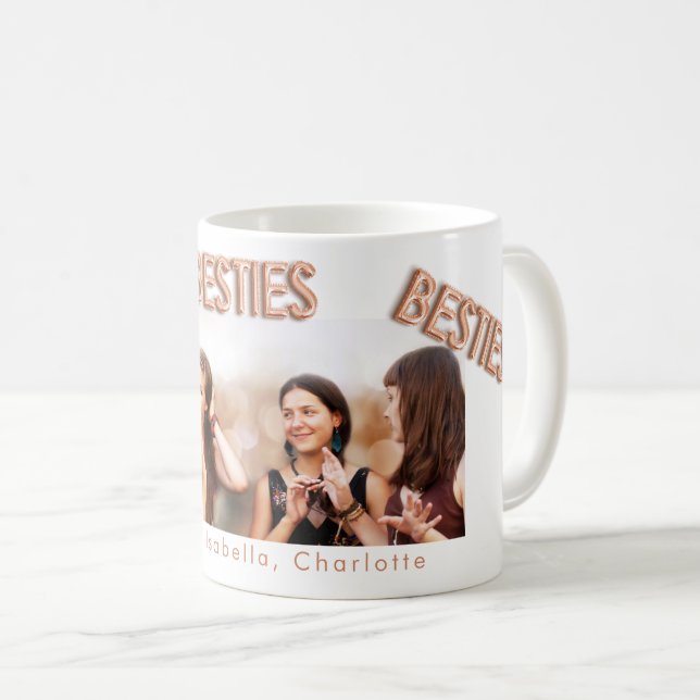 Caneca De Café Melhores amigos, rosas brancas, sitias de ouro BFF (Frente Esquerda)