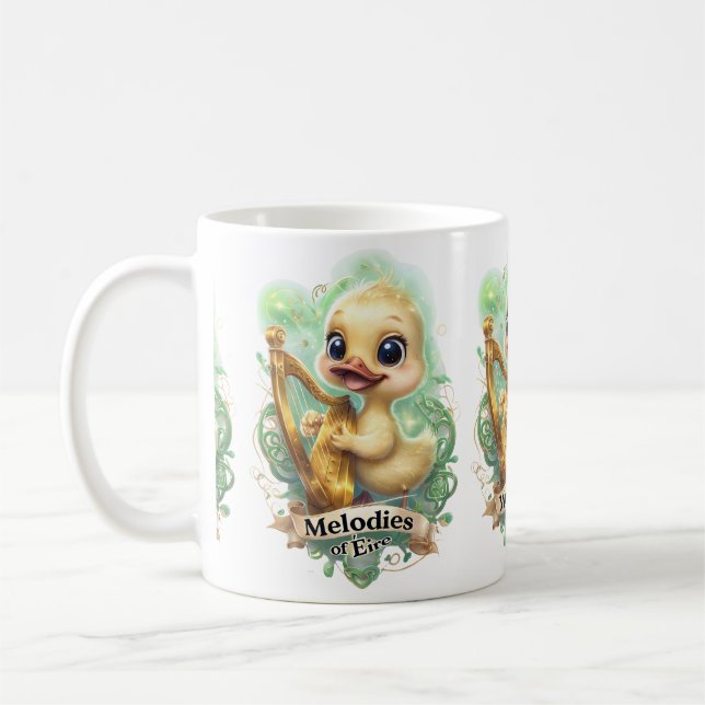 Caneca De Café Melodias do Eire" Kawaii Duck Jogando Harp (Esquerda)