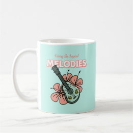 Caneca De Café Melodias Tropicais Ukulele Arte Floral