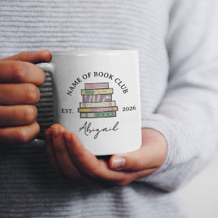Caneca De Café Membro do Clube do Livro com Pilha de Livros Desen
